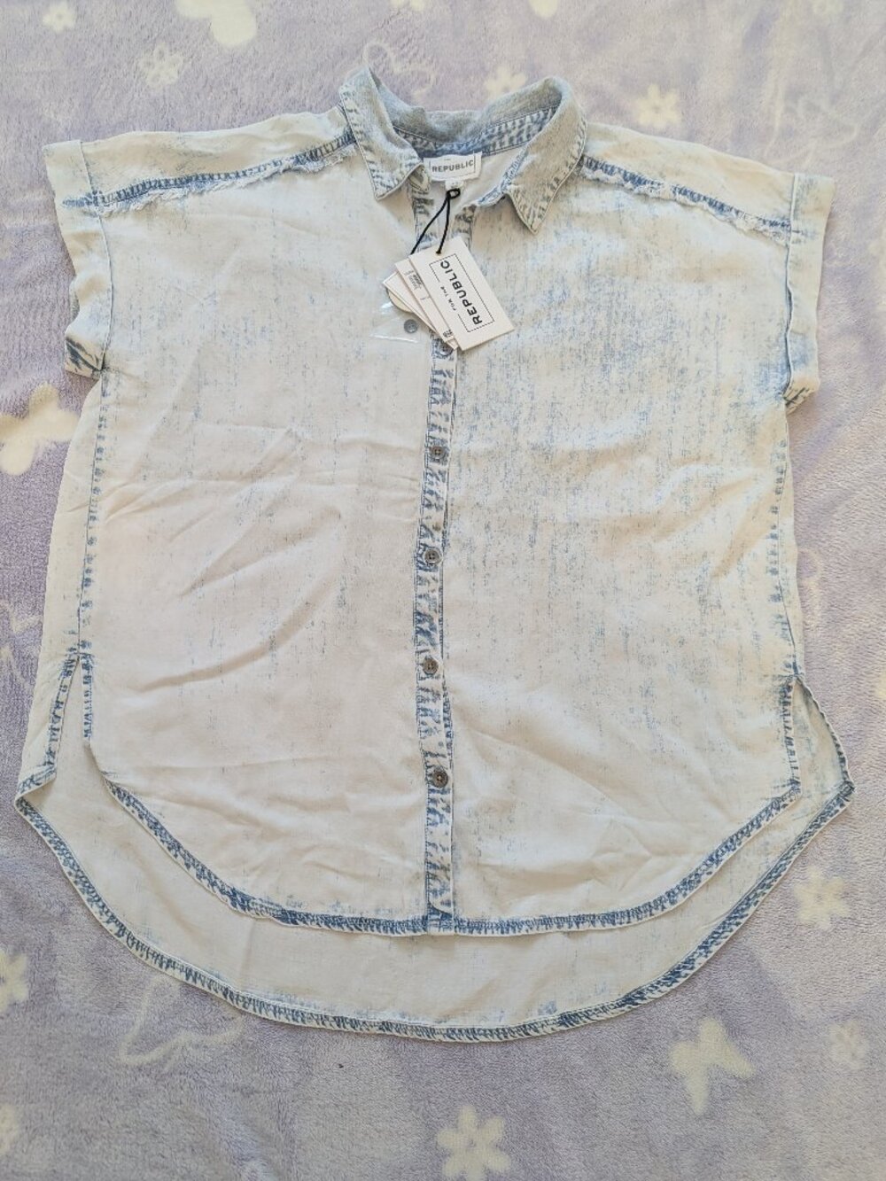For the Republic Acid Wash Button Down Shirt, 100% Lyocell, Size L